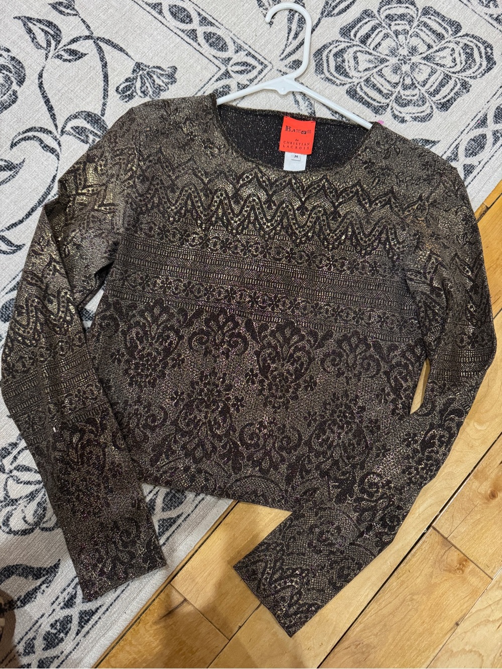 Christian Lacroix Vintage Metallic Black & Gold Patterned Long Sleeve Shirt